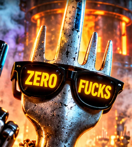 FCKS fork mascot in sunglasses
